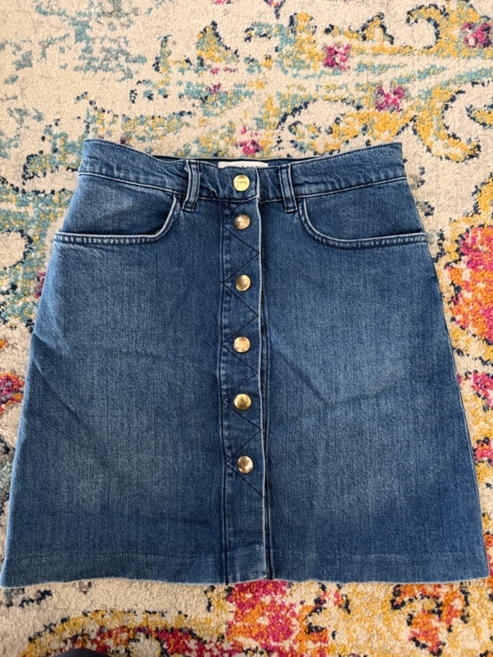 Frame Denim Blue Button-Front Denim Skirt